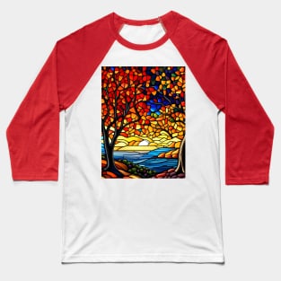 Stained Glass River Running Amid Autumn Foliage Baseball T-Shirt